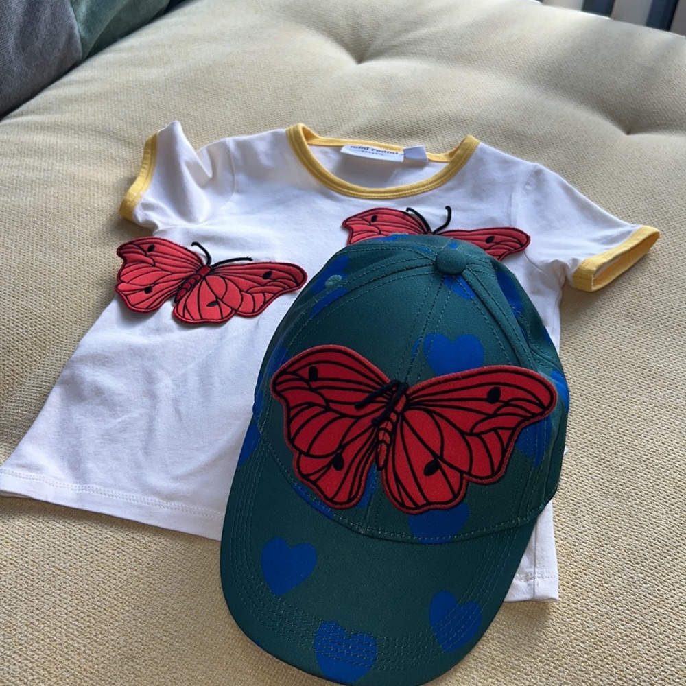 Mini Rodini 3d effect  top 2-3years old… hat is us 12-18 mths adjustable
